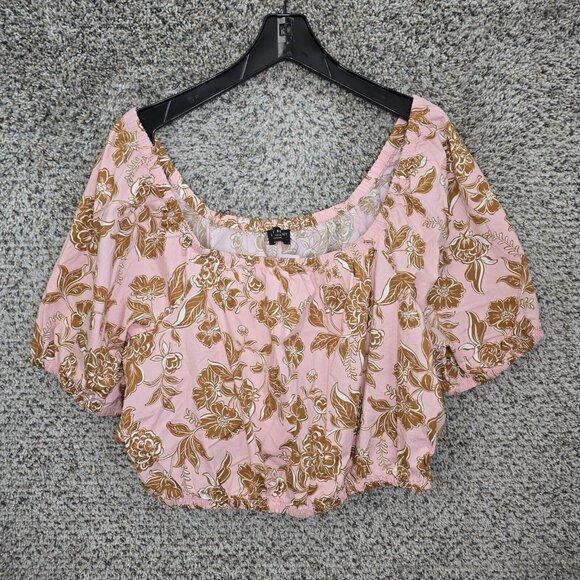 Lane Bryant Top Womens Plus 22/24 Pink Cropped Floral Print Off The Shoulder - Picture 1 of 7